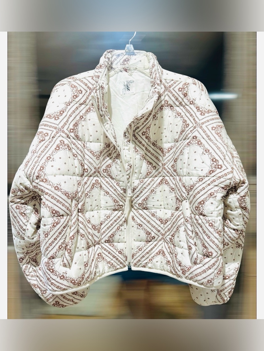 Altar'd State Women's Paisley Quilted Zip Puffer Jacket - Size XL